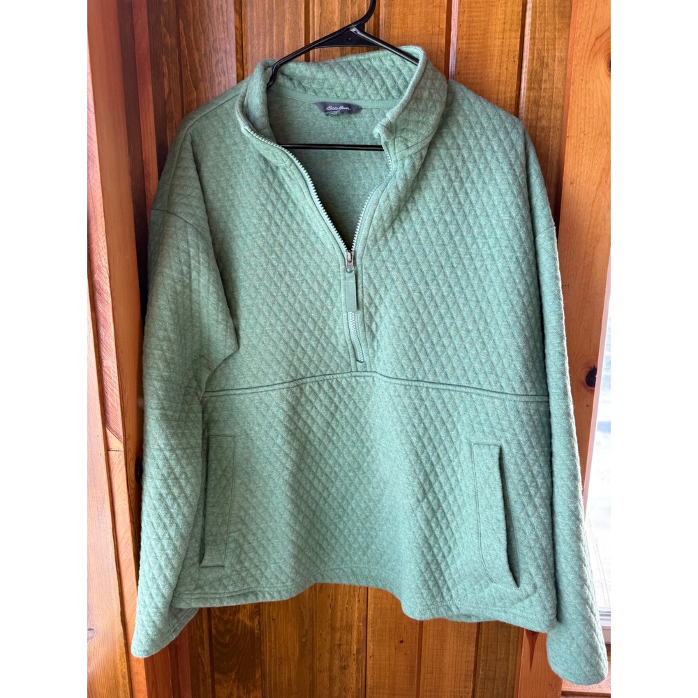 Eddie Bauer Cozy Quilted Quarter Zip Pullover Sweatshirt Women's XL Green